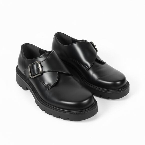 Skechers Other - Skechers Black Leather Monk Strap Platform Loafers Chunky Lug Sole US 10 Oxford